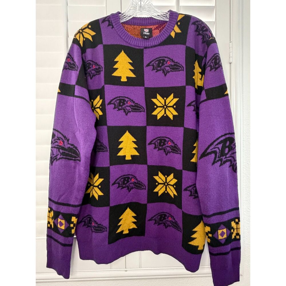 NFL Team Apparel Baltimore Ravens Ugly Christmas Sweater Men's XL